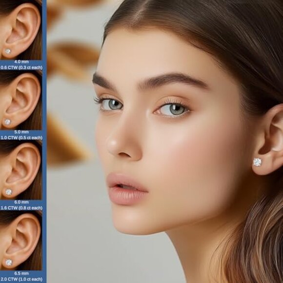 Moissanite Stud Earrings Sterling Silver White Gold Plated Hypoallergenic - Picture 7 of 8